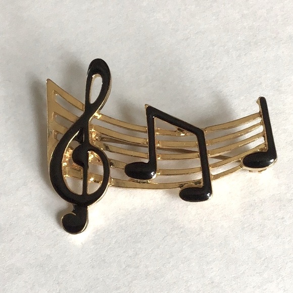 Vintage Gold and Black Musical Staff Metal Brooch - Picture 1 of 3